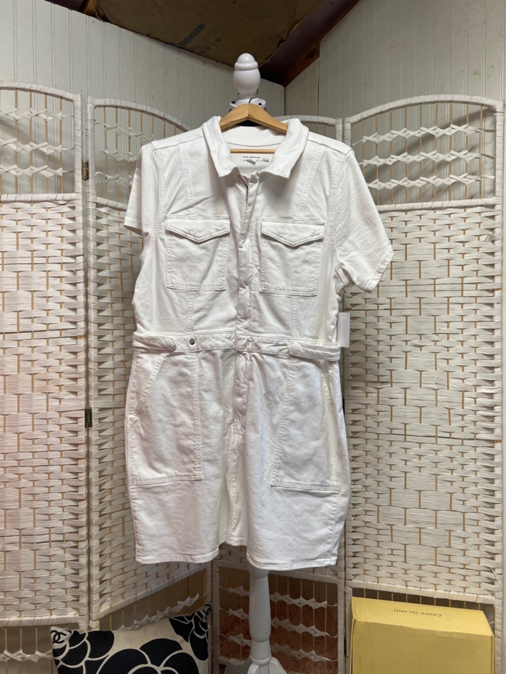 Good American White Short Sleeve Midi Utility Dress